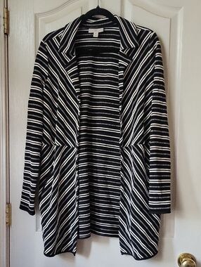 Dana Buchman Black and White Striped Open Cardigan